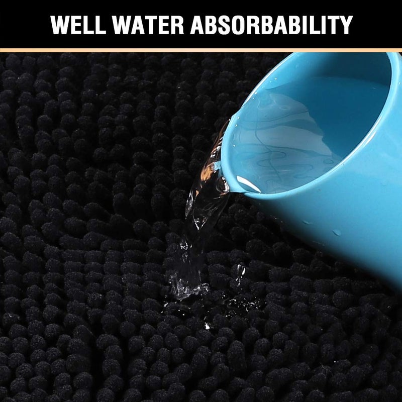 H.VERSAILTEX 20x32 Bath Mat Non-Slip Bathroom Rug Shag Shower Mat Machine-Washable Bath Mats with Water Absorbent Soft Microfibers Chenille Plush Rugs - Black - Image 4